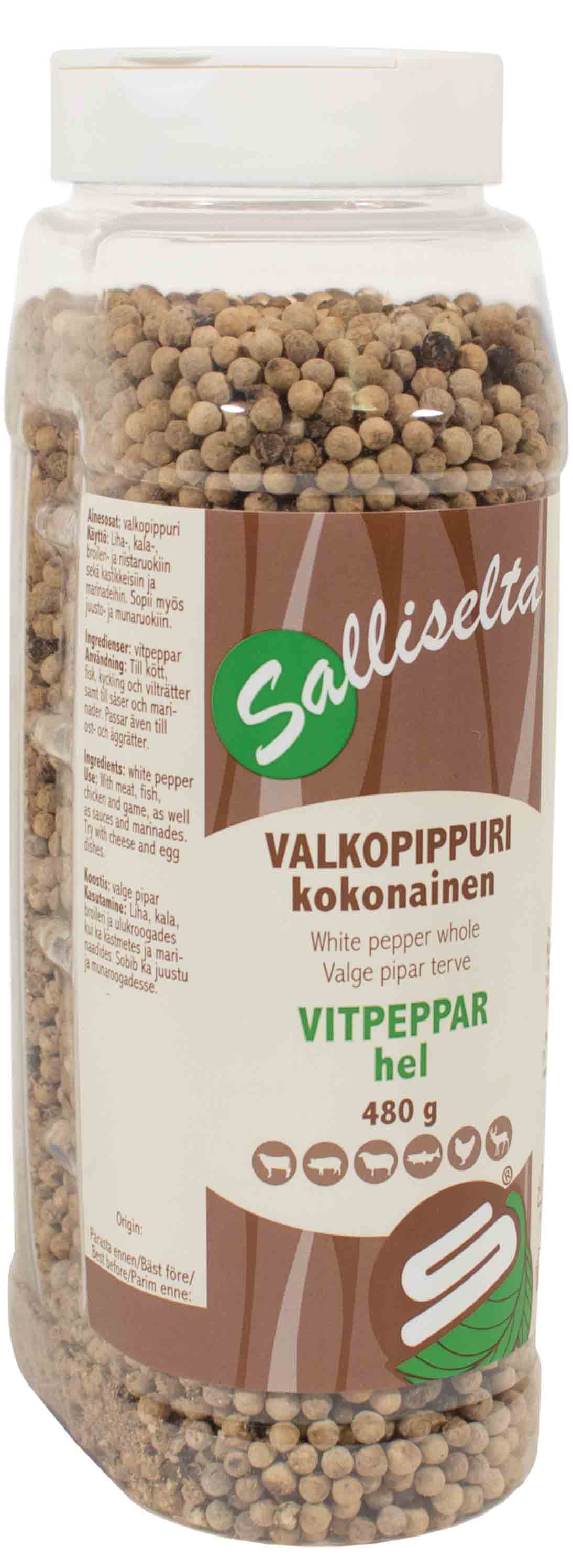 Valkopippuri, kokonainen 480g